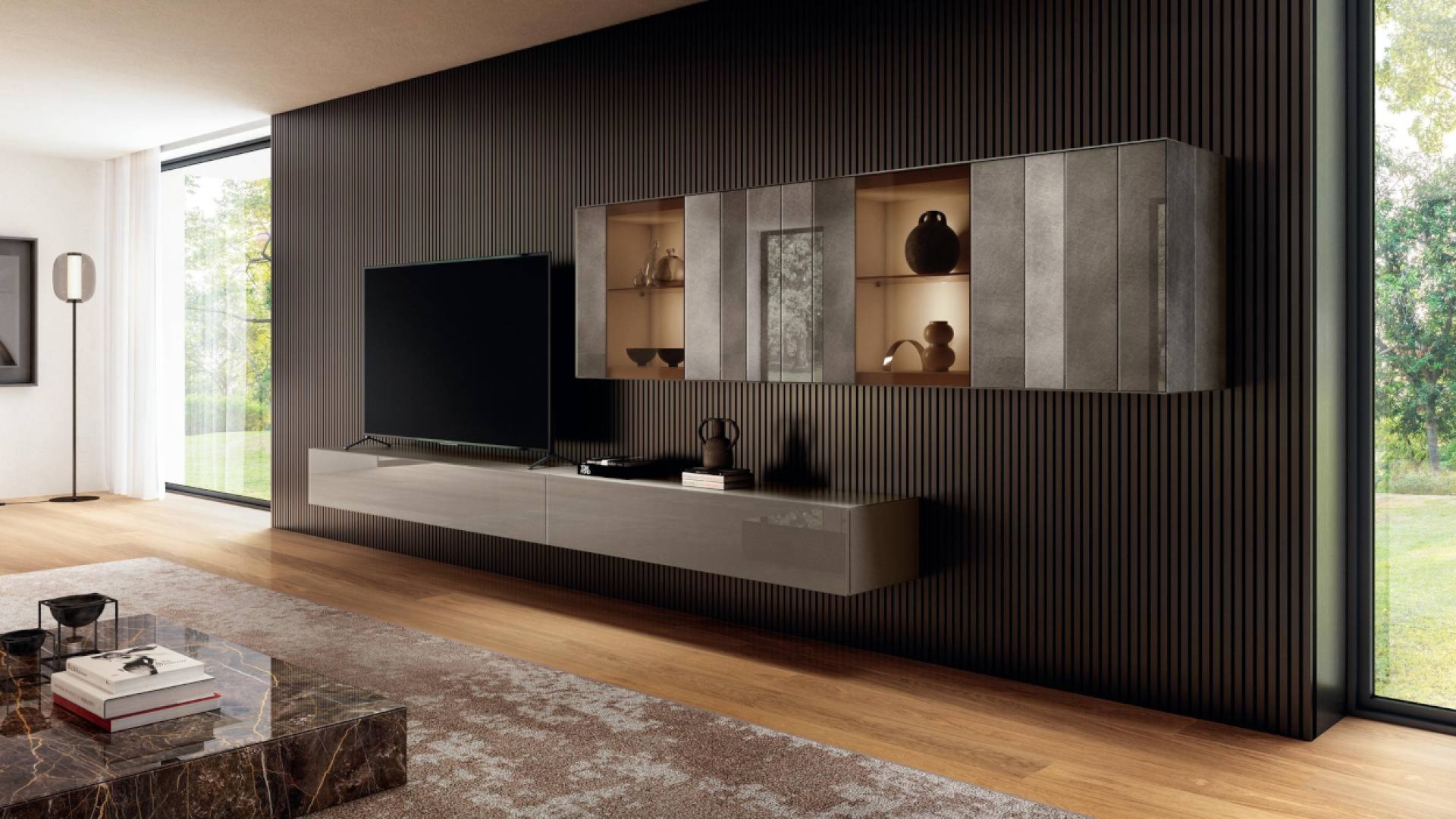 Mueble de TV de madera con vetas -Palisandro Interiorismo